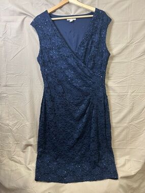 Dress Barn Navy Lace Midi Dress with Sequin Detail